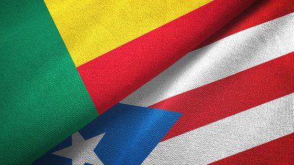 Benin and Puerto Rico two flags textile cloth, fabric texture