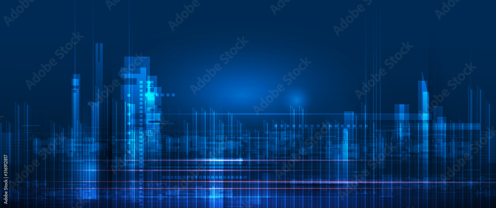 Aufkleber vector illustration urban architecture, cityscape with space and neon light effect. modern hi-tech, 