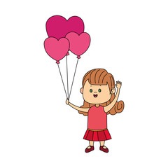 Happy girl with heart balloons icon
