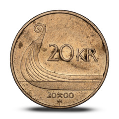 Norwegian 20 kroner coin with head