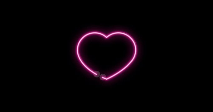 Neon sign.Heart Love sign on dark background.