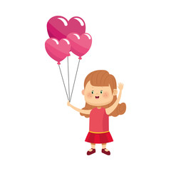 Happy girl with heart balloons icon, colorful design