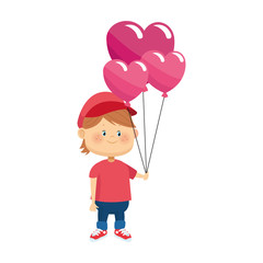 cartoon boy with heart balloons icon, colorful design