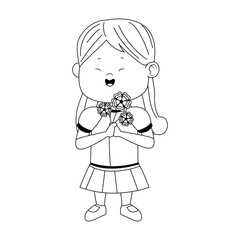 cartoon girl with beautiful flowers, flat design