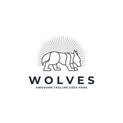 Vector Logo Illustration Wolves Walking Line Art Style