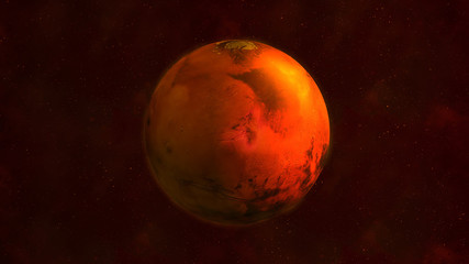 Planet Mars from space showing Nilokeras Scopulus