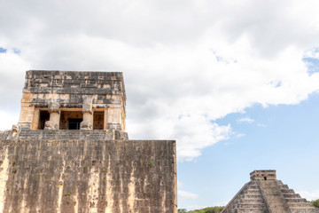 Mayan Temple Above Ancient Ball Game Court at Chichen Itza, Mexico