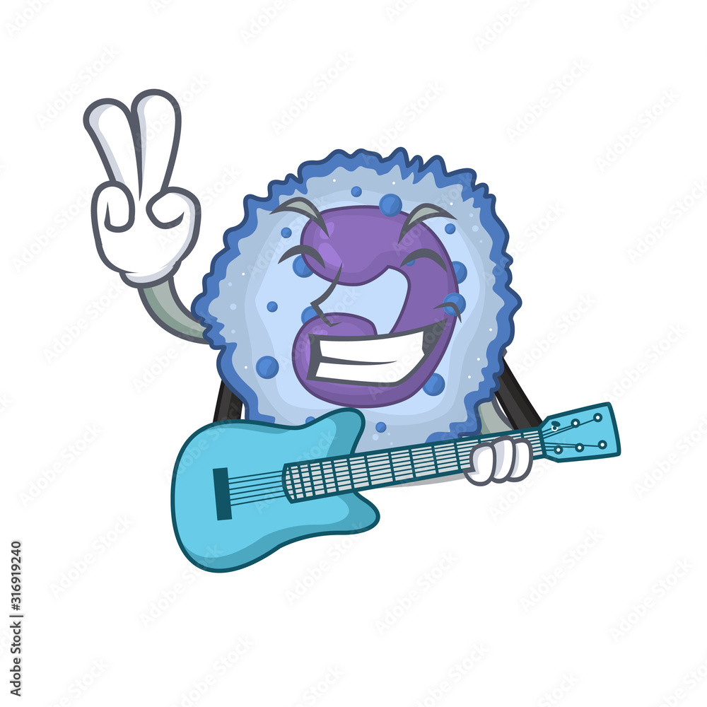 Sticker A mascot of basophil cell performance with guitar