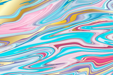 Delicate blue-pink marble background with gold accents.