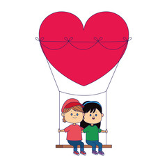 happy boy and girl in hearts swing