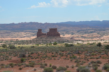 Fototapeta na wymiar Early Summer in Utah: Looking East Toward Courthouse Wash from La Sal Mountains Viewpoint in Arches National Park