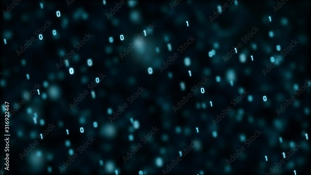 Poster 3d rendering abstract background flying pass through binary code 0 1 digit number element for cyber 