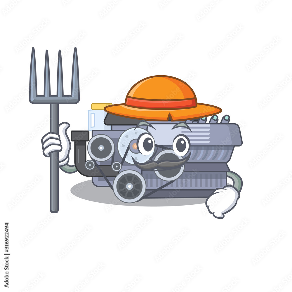 Wall mural Cheerfully Farmer combustion engine cartoon picture with hat and tools