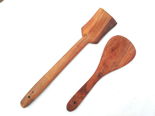 some wooden spatula isolated on white background