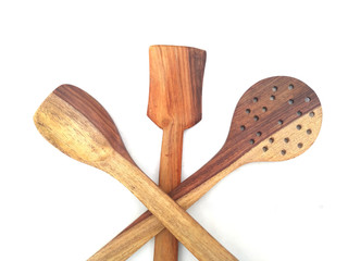 some wooden spatula isolated on white background