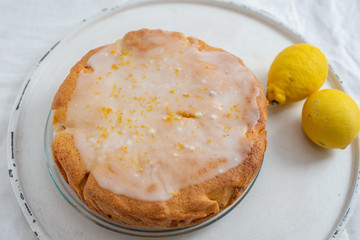 Home made lemon bundt cake with sugar icing