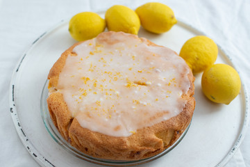 Home made lemon bundt cake with sugar icing