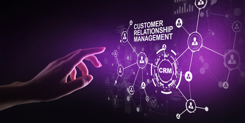 CRM - Customer relationship management automation system software. Business and technology concept.