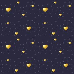 Golden hearts on a night background. Vector seamless texture for Valentines Day