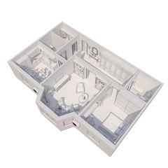 3d rendering plan view of furnished home apartment