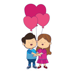 happy girl and boy in love with hearts balloons