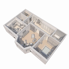 3d rendering plan view of furnished home apartment