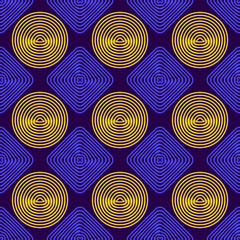 vector blue and yellow geometric wireframe seamless pattern on dark violet