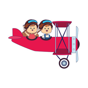 light aircraft with happy girl and boy