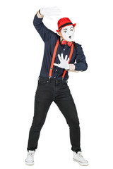 Male pantomime actor fun performing actor, pantomime, posing at the camera