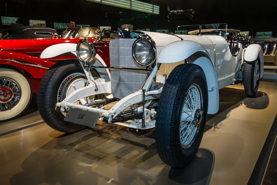 STUTTGART, GERMANY- MARCH 19, 2016: Sports car Mercedes-Benz 27/170/225 PS SSK (Super-Sport-Kurz (DE) - Super Sport Short (EN)), 1928. Mercedes-Benz Museum.