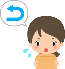荷物の返品で困っている若い女性