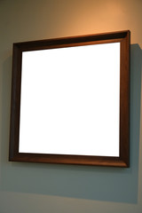 empty brown wood frame border for painting art or picture on wall background decoration in side living room