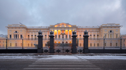 View of the state russian museum at morning. The museum is the largest depository of russian fine...