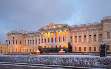 View of the state russian museum at morning. The museum is the largest depository of russian fine...