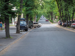 View of the city street in the summer in the city center. View of a city street, cityscape