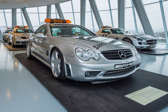 STUTTGART, GERMANY- MARCH 19, 2016: Official F1 Safety car Mercedes-Benz SL55 AMG, 2002. Mercedes-Benz Museum.