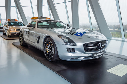STUTTGART, GERMANY- MARCH 19, 2016: Official F1 Safety car Mercedes-Benz SLS AMG Coupe, 2010. Mercedes-Benz Museum.