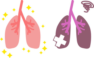 シンプルな健康・不健康な肺のイラスト　内臓　/　消化器