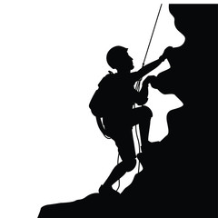 A male Mountaineer with safety equipment silhouette vector, people and activity concept