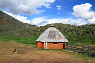 Traditional housing with the name ail in the mountains of Altai in Siberia