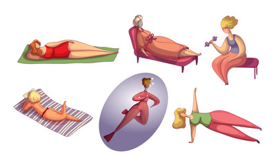 Fototapeta na wymiar Female Character Doing Different Seasonal Activities Vector Illustrations Set