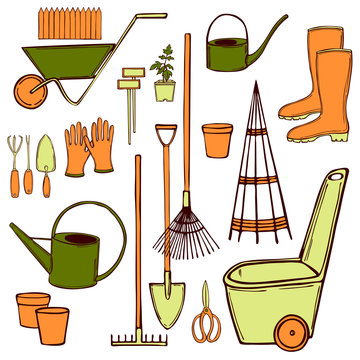 Hand Drawn Garden Tools. Vector Sketch  Illustration.