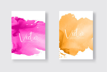 Set of bright colorful gold coral vector watercolor background