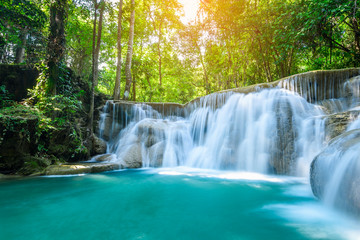 Beauty in nature, Huay Mae Khamin waterfall in tropical forest of national park, Kanchanaburi,...