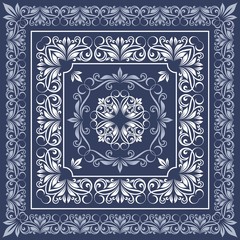 Vector square frame template. Bandana with vintage ornament