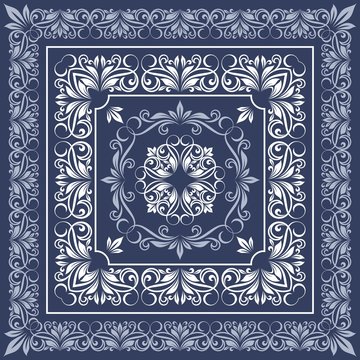 Vector square frame template. Bandana with vintage ornament