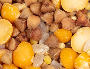 Peas, buckwheat and rice as a background