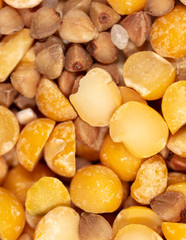 Peas, buckwheat and rice as a background