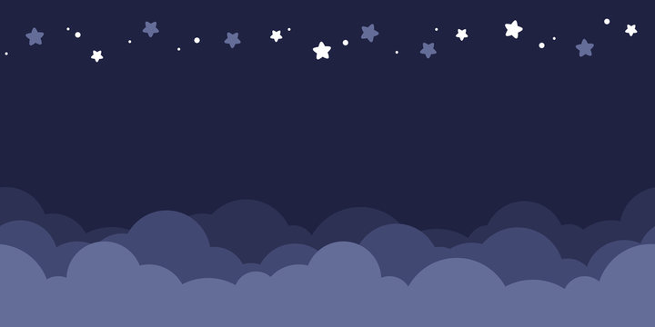 Seamless border of dark blue night sky. Flat vector illustration.