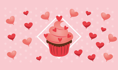 delicious sweet cupcake with hearts